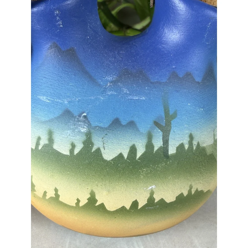 Hand Painted Vtg Native American Ceramic Wedding Vase Blue Bird Flying Feathers